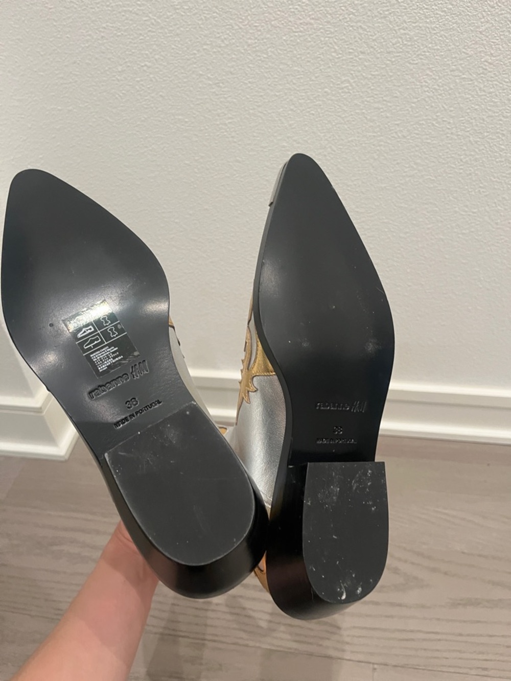 Paco Rabanne X H&M Silver and Gold Pointed Chelsea Booties 38 - Picture 8 of 9